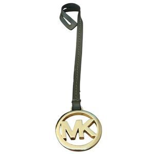 Michael Kors Gold MK Logo Bag Charm Olive Green Leather Strap Handbag Fob